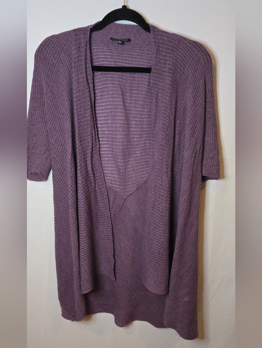 Eileen Fisher 100% Wool Lightweight Purple Open-Front Women’s L Sweater Cardigan